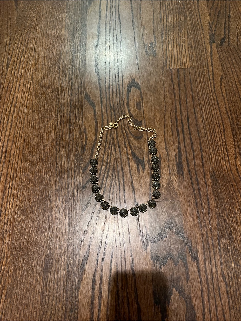 Gold Chain Black Crystal Floral Necklace